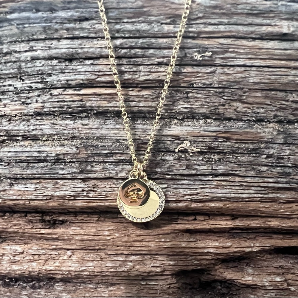 Spot The Spade Pave Charm Pendant Necklace gold tone Kate Spade